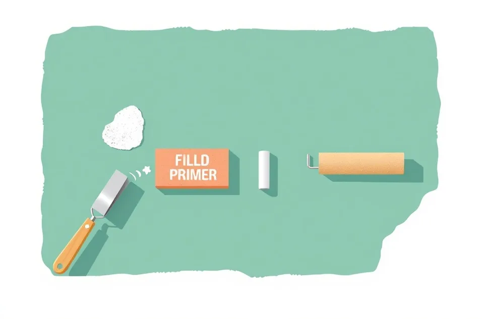 Outils de peinture disposés dans l'ordre des étapes du chantier