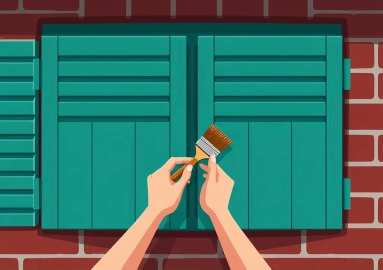Mise en peinture au pinceau de volets et d'encadrements en bois