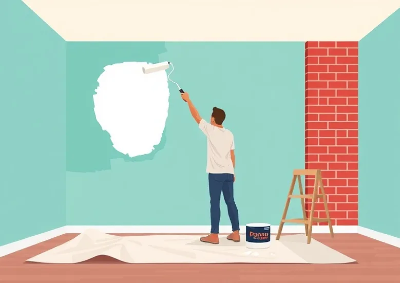 Peintre appliquant la peinture au rouleau sur un mur de salon
