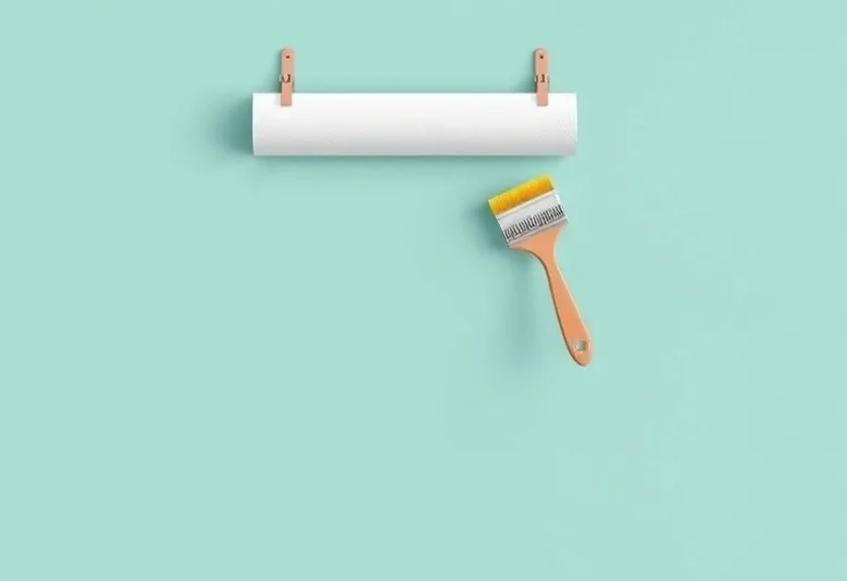 Pose de papier peint, rouleau et brosse à maroufler